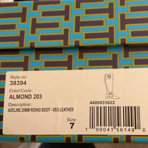 TORY BURCH Adeline Riding Tall Boots 7 Leather Almond Brown Gold Logo NWT $498 - Picture 7 of 7